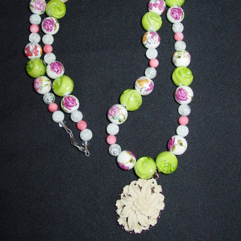 Edwardian Flower Pendant Handmade Necklace